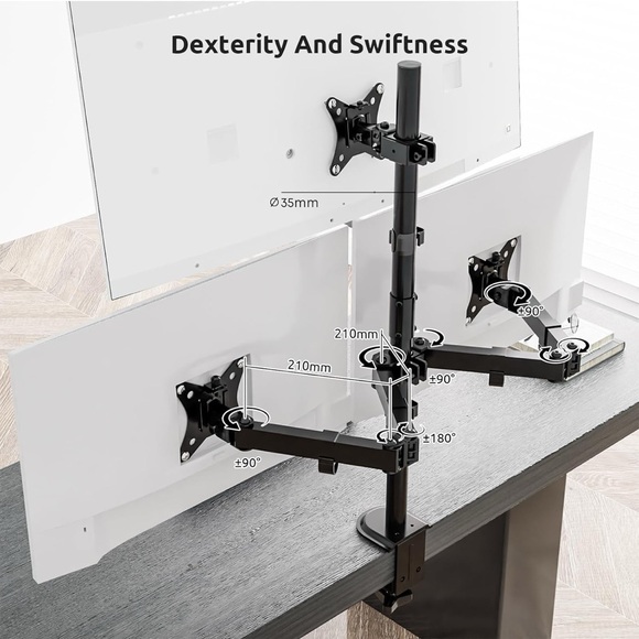 PUTORSEN Triple Monitor Stand for 17"-35" Monitors, 80cm Tall Pole Triple - Picture 1 of 9